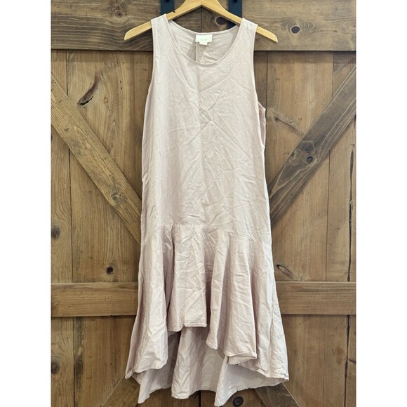 ANTHROPOLOGIE Maeve Camilla Blush Pink Drop Waist Dress High Low Hem Sz L - Picture 3 of 6